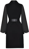 Belted Black Sheer-Sleeve Dress