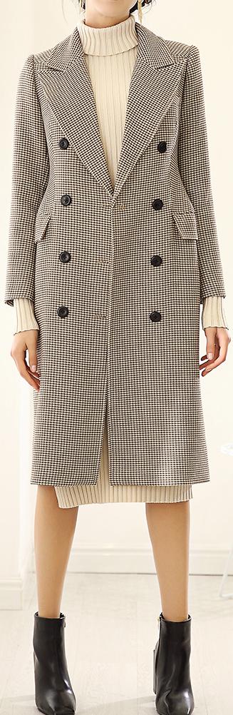 Houndstooth Double-Breasted Coat