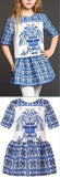 Blue & White Majolica Tile Print Tunic Dress - DESIGNER INSPIRED FASHIONS