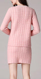 Knit Wool Cardigan Sweater & Skirt Set, White or Pink
