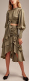 Tie-Wrap Blouse and Ruched Tiered Skirt