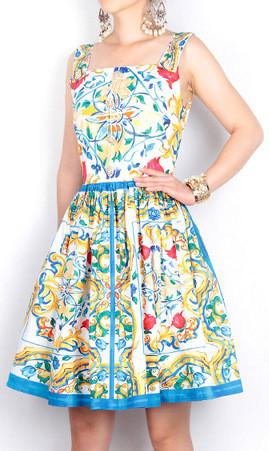 Multi Color Majolica Print Mini Dress - DESIGNER INSPIRED FASHIONS