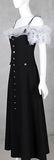 Off-Shoulder Tulle-Ruffled Button-Embellished Long Black Dress