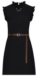 Black Sleeveless Dress with Chains and Frill Details