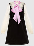 Black Velvet Organza Dress with Bow Detail - DESIGNER INSPIRED FASHIONS