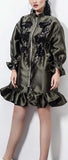 Bead-Embellished Embroidered Ruffled Satin Coat