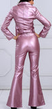 Metallic Faux-Leather Fringed Jacket & Pant Set