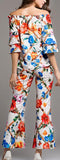Floral-Print Off-the-Shoulder Top & Cropped Flared Pant Set
