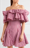 Off-the-Shoulder Gingham Dress - DESIGNER INSPIRED FASHIONS
