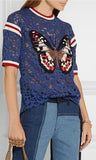 'Butterfly Applique' Lace T-Shirt in Blue - DESIGNER INSPIRED FASHIONS