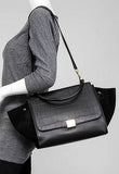 Black Crocodile Embossed Leather Small Trapeze Bag - DESIGNER INSPIRED FASHIONS