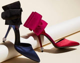 Satin Bow D'Orsay Crystal Sphere Pump - (Rose Red or Black) - DESIGNER INSPIRED FASHIONS