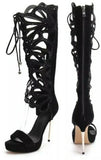 Studded Gladiator Sandals - Blue and Black, Pink, Black