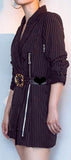 Double-Breasted Pinstripe Zip Blazer
