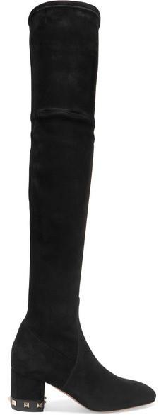 Studded Stretch-Suede Over-the-Knee Boots