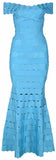 Off-the-Shoulder Scalloped Stretch Gown- Red or Light Blue
