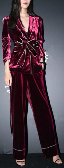 Silk & Velvet Tie-Waist Pajama Set - DESIGNER INSPIRED FASHIONS