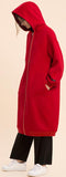 Long Red Wool Zip Hoodie-Coat