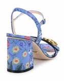 GG Marmont Floral Print Leather Sandals - White or Blue