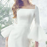 Bell-Sleeve Fitted Dress, White - DESIGNER INSPIRED FASHIONS
