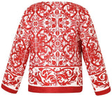 'Majolica' Tile Printed Jacket - Blue or Red - DESIGNER INSPIRED FASHIONS
