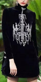 Black Velvet Mock-Neck Embellished Chandelier Dress - DESIGNER INSPIRED FASHIONS