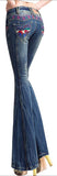 Embroidered Crinkled Faded Flare Jeans - DESIGNER INSPIRED FASHIONS