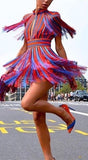 Fringed Striped Mini Dress - DESIGNER INSPIRED FASHIONS