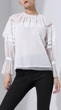 Ruffle Lace Blouse, White - DESIGNER INSPIRED FASHIONS
