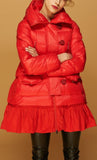 Short Down Coat with Skirt-Hem, Red