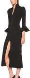 Black Bell-Sleeve Zip Midi Dress - DESIGNER INSPIRED FASHIONS