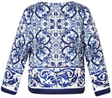 'Majolica' Tile Printed Jacket - Blue or Red - DESIGNER INSPIRED FASHIONS