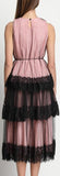 Pleated Silk & Lace Midi Dress