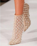 Pearlette Beaded Mesh Leather Ankle Boots