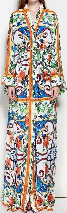 Majolica Print Multicolored Robe-Dress