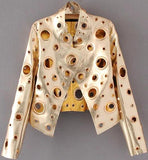 Hole-Embellished Faux-Leather Jacket - Black, Silver or Gold - DESIGNER INSPIRED FASHIONS