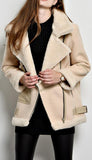 Faux-Shearling-Trim Bomber Jacket, Black or Sand
