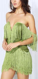 Fringed Off-the-Shoulder Mini Dress - Various Colors to choose from