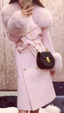 'Adnes' Pink Fox-Fur-Trim Cashmere-Wool Double-Breasted Coat - DESIGNER INSPIRED FASHIONS