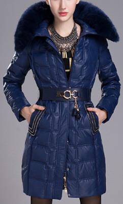 Fur Hooded Puffer Down Coat in Blue or Black - DESIGNER INSPIRED FASHIONS