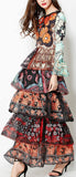 Colorful Patchwork-Print Long Ruffle Tiered Dress - DESIGNER INSPIRED FASHIONS