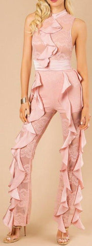 Lace Ruffle Jumpsuit, Pink - DESIGNER INSPIRED FASHIONS