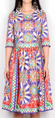 Bright Colored Mixed Print Dress - DESIGNER INSPIRED FASHIONS