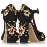 Embellished Brocade Mary Jane Pumps - DESIGNER INSPIRED FASHIONS