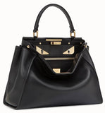Peekaboo Regular Black Leather Bag | DESIGNER INSPIRED FASHIONS