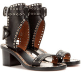 'Jaeryn' Embellished Black Leather Sandals - DESIGNER INSPIRED FASHIONS