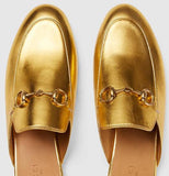 Princetown Metallic Leather Slippers, Gold