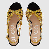 Velvet and Leather Sandal with Crystals
