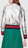 Crackle Leather Metallic Bomber Jacket-Silver - DESIGNER INSPIRED FASHIONS