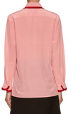 Sequin Neck-Bow Silk Ruffle Oxford Shirt-Pink - DESIGNER INSPIRED FASHIONS